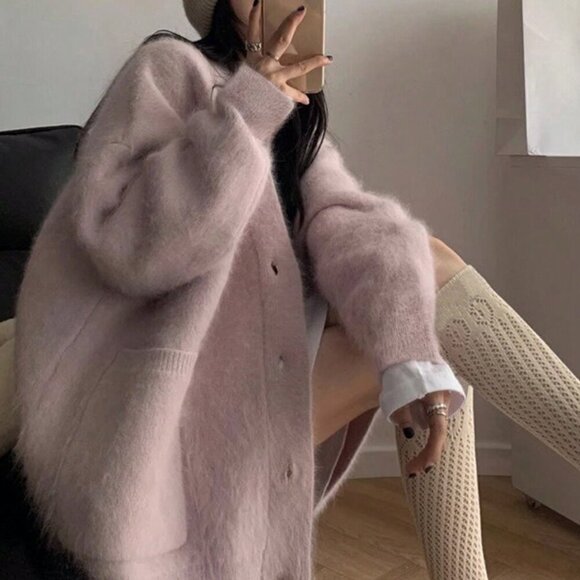 Pink Casual Women's button down Knit  Sweater Cardigan - Picture 7 of 7